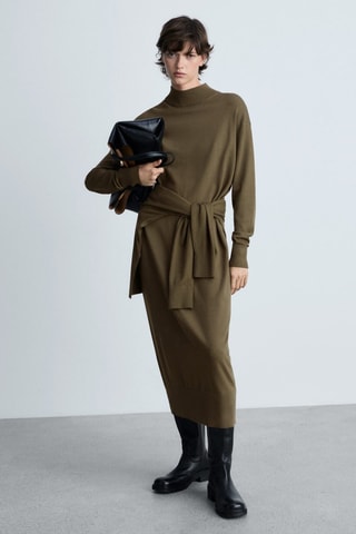 Robe maille col montant - Kaki