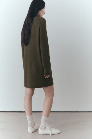 Robe courte maille col roulé - Kaki