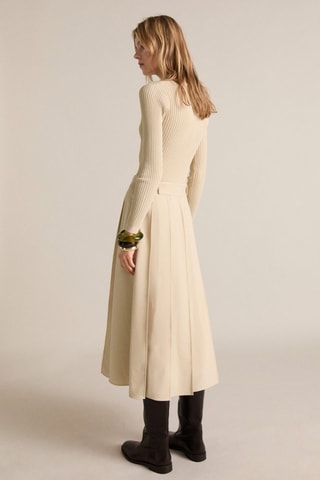 Robe à ceinture tissu combiné - Ecru