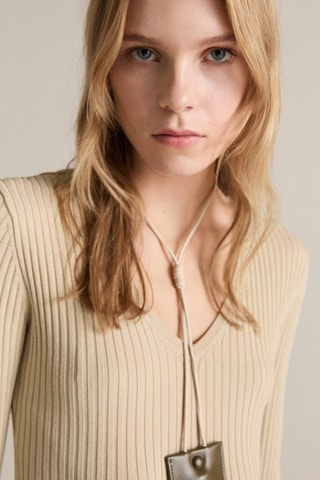 Robe à ceinture tissu combiné - Ecru