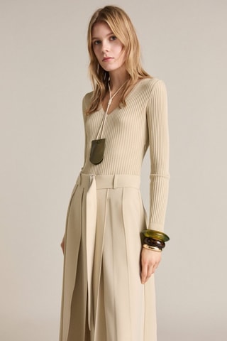 Robe à ceinture tissu combiné - Ecru