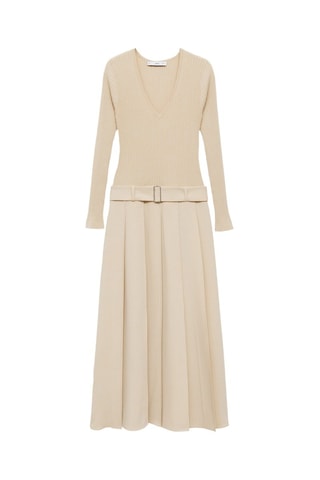 Robe à ceinture tissu combiné - Ecru