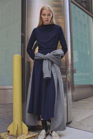 Robe asymétrique froncée - Bleu nuit