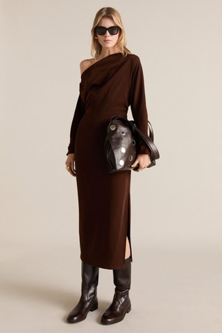 Robe asymétrique fronces sur les côtés - Marron