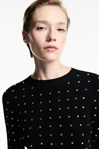 Robe maille détail strass - Noir