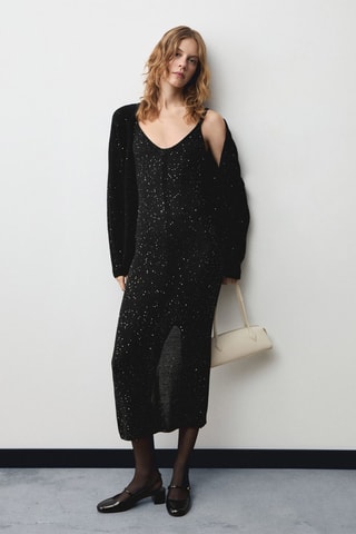 Robe maille détail sequins - Noir