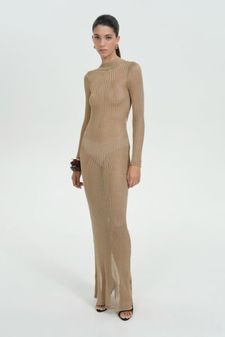 Robe maille côtelée Lurex dos nu - Doré