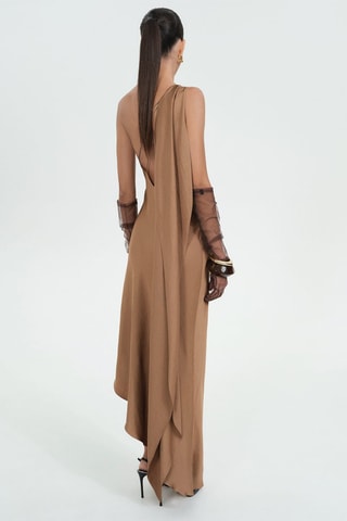 Robe longue asymétrique cape - Beige