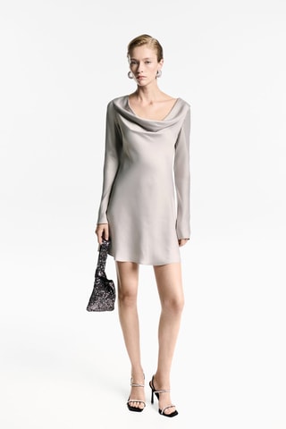 Robe satin col bénitier - Argenté