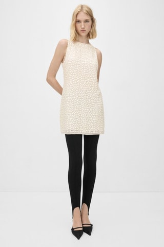 Robe courte perles - Beige