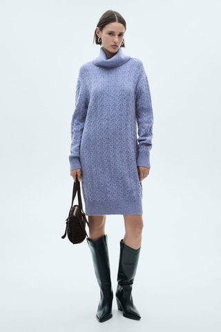 Robe maille col roulé - Bleu clair