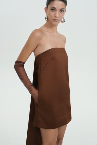 Robe bustier courte satinée - Marron