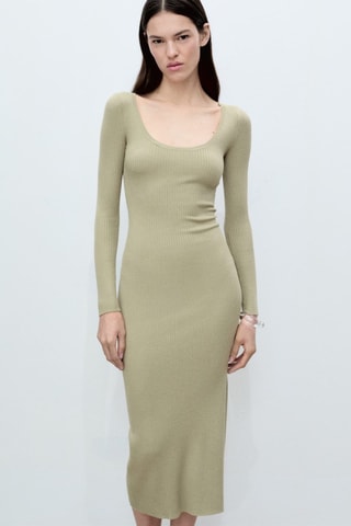 Robe midi en maille côtelée - Kaki