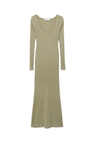 Robe midi en maille côtelée - Kaki