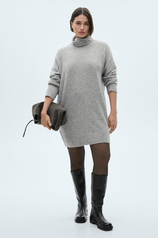 Robe courte maille col roulé - Gris