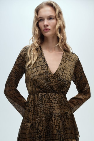 Robe volants en imprimé animal - Marron