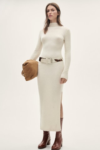 Robe fendue maille côtelée - Écru