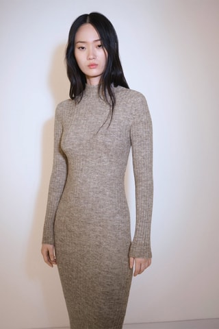 Robe fendue maille côtelée - Marron