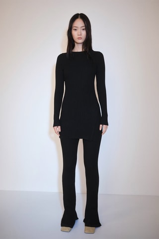 Robe courte maille côtelée - Noir