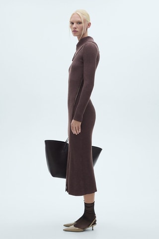 Robe maille côtelée col revers - Bordeaux