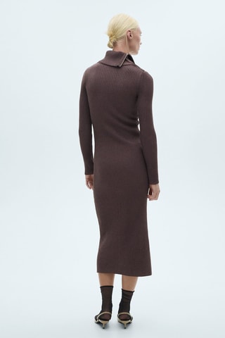 Robe maille côtelée col revers - Bordeaux