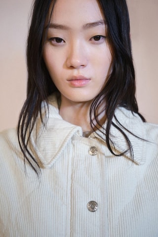 Blouson velours côtelé matelassé - Blanc cassé