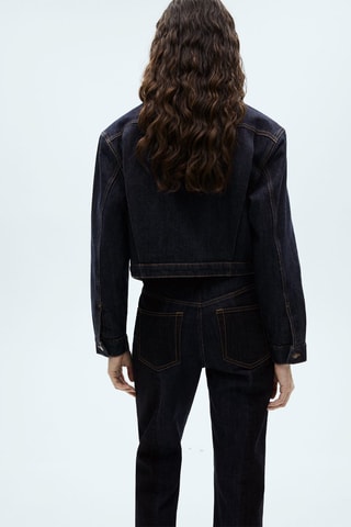 Blouson en jean col contrastant - Bleu marine