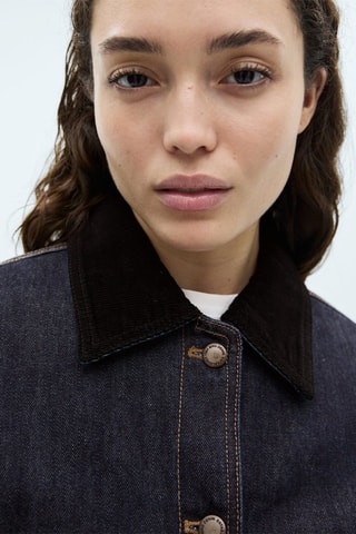 Blouson en jean col contrastant - Bleu marine