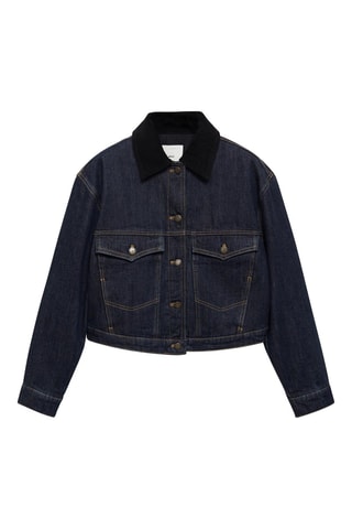 Blouson en jean col contrastant - Bleu marine