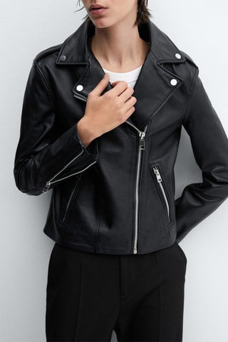 Blouson biker en cuir - Noir