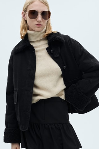 Blouson double face imitation mouton retourné - Noir