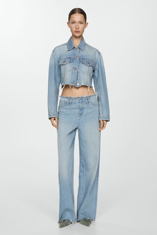 Blouson en jean bas effiloché - Bleu