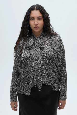 Chemisier imprimé animal avec nœud au col - Noir