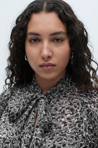 Chemisier imprimé animal avec nœud au col - Noir