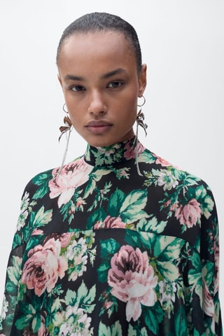 Chemisier à col montant imprimé fleuri - Noir