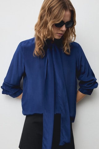 Chemise satinée nœud - Bleu