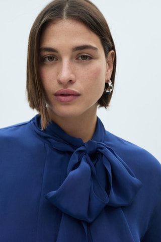 Chemise satinée nœud - Bleu