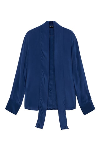 Chemise satinée nœud - Bleu