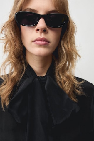 Chemise satinée nœud - Noir