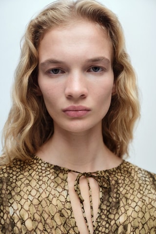 Chemise imprimée manches bouffantes - Marron