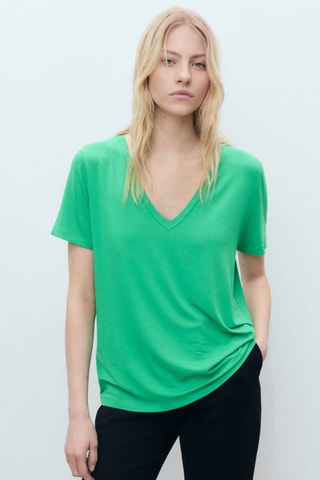 T-shirt col en V - Vert