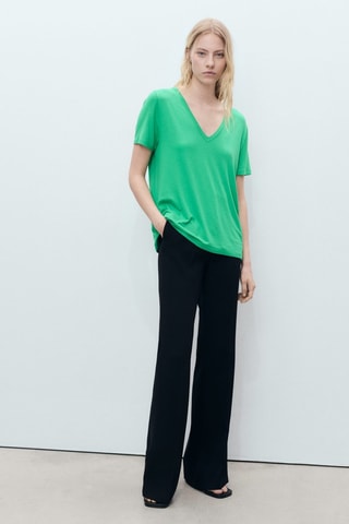 T-shirt col en V - Vert