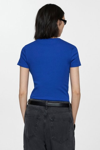 T-shirt manches courtes maille côtelée - Bleu