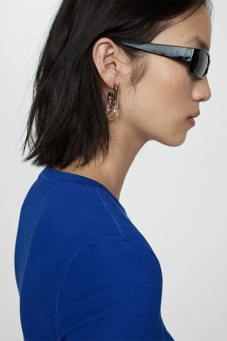 T-shirt manches courtes maille côtelée - Bleu