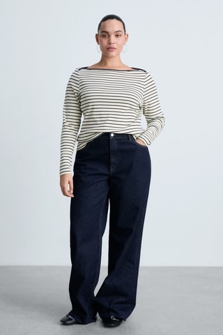 T-shirt rayures col bateau - Blanc cassé