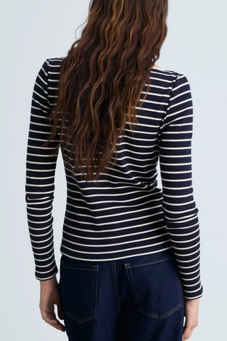 T-shirt rayures col bateau - Bleu marine