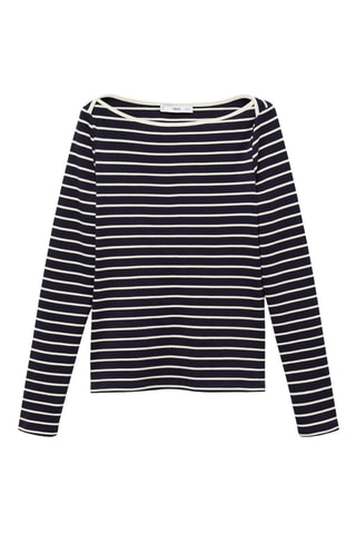 T-shirt rayures col bateau - Bleu marine