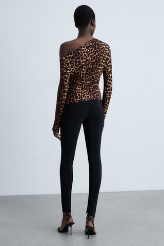 T-shirt col asymétrique animal print - Marron