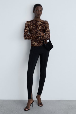 T-shirt col asymétrique animal print - Marron