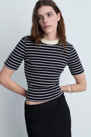 T-shirt coton à rayures - Bleu marine